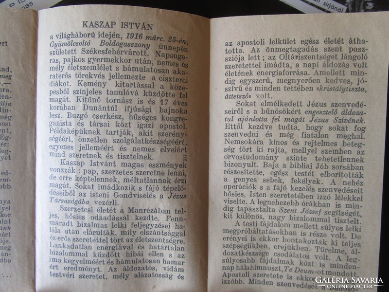TISZTELETREMÉLTÓ KASZAP ISTVÁN magyar jezsuita novicius GYÜJTEMÉNY 1936