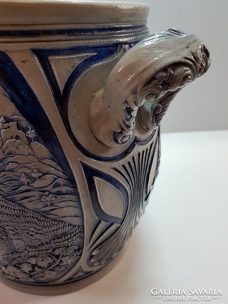 Steingut blau-grau antique German salt-glazed hardware, stoneware with a scene on both sides