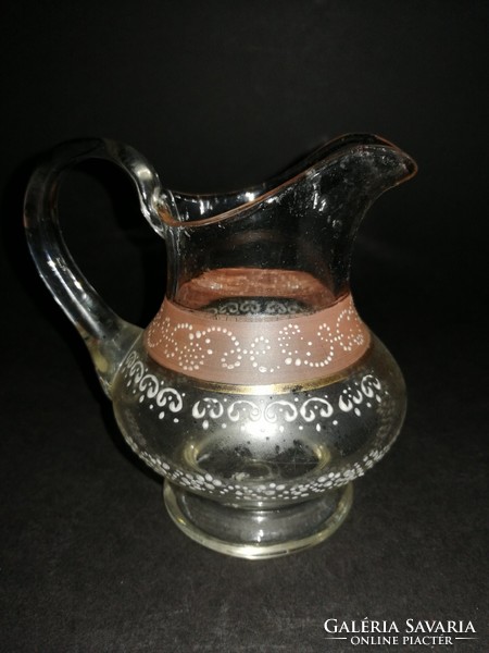Antique broken memorial glass hand-painted small jug, spout - ep
