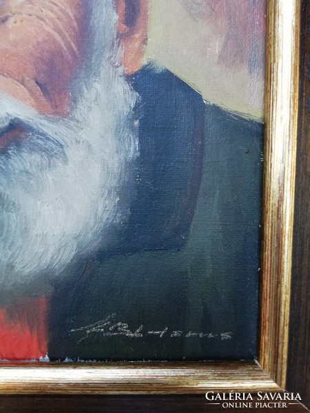 Pipázó, idős vadász portréja, hihetetlen kidolgozással, gyönyörű keretben ( 24 x 30, olaj, jelzett )
