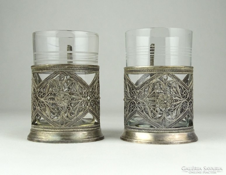0X708 Régi ezüstözött filigránozott pohár pár