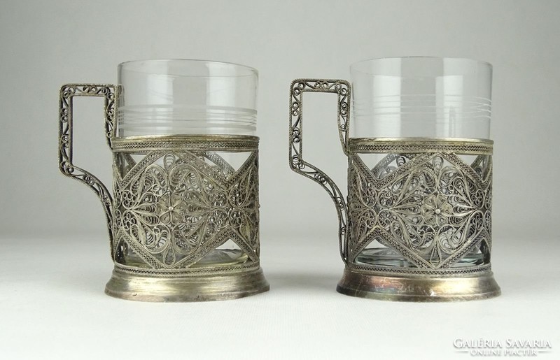 0X708 Régi ezüstözött filigránozott pohár pár