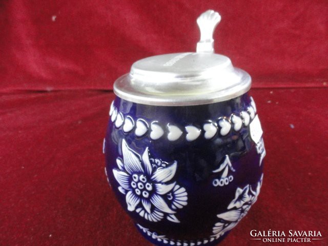 Geiz western german jar. Blue glazed with white printed pattern. He has!