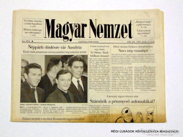 1999 október 5  /  Magyar Nemzet  /  Régi ÚJSÁGOK KÉPREGÉNYEK MAGAZINOK Szs.:  8629