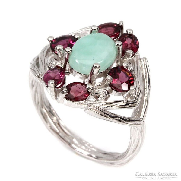 56 Os genuine larimar garnet 925 silver ring