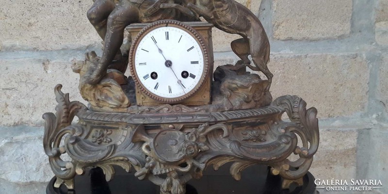 Antique japy fils sculptural fireplace clock with half percussion