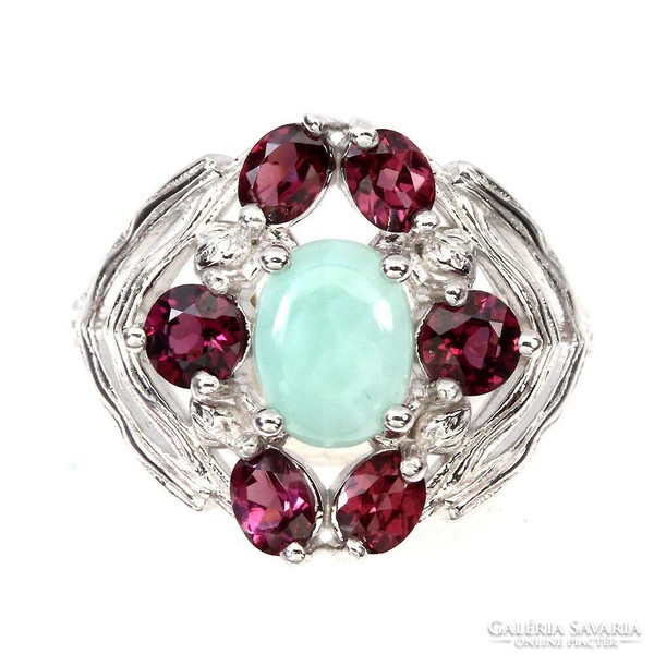 56 Os genuine larimar garnet 925 silver ring