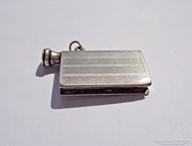 Antique silver chiselled, fire enamel match holder pendant