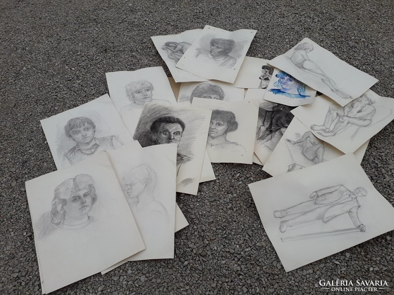 Sok darab szinte ingyen 62 cm x 42 cm ceruza rajzok akt portré vegyes egyben jelzettek is vannak