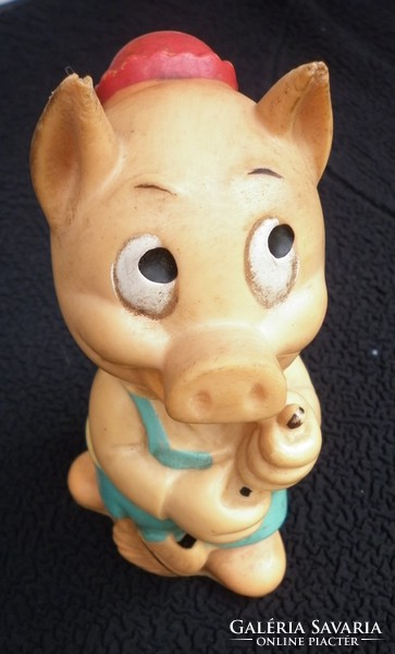 Retro whistling pig rubber toy from the seventies