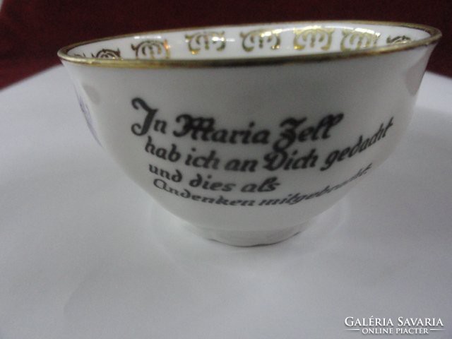 Porcelain coffee cup with German inscription. With a gold border and beautiful flowers in three colors. He has!