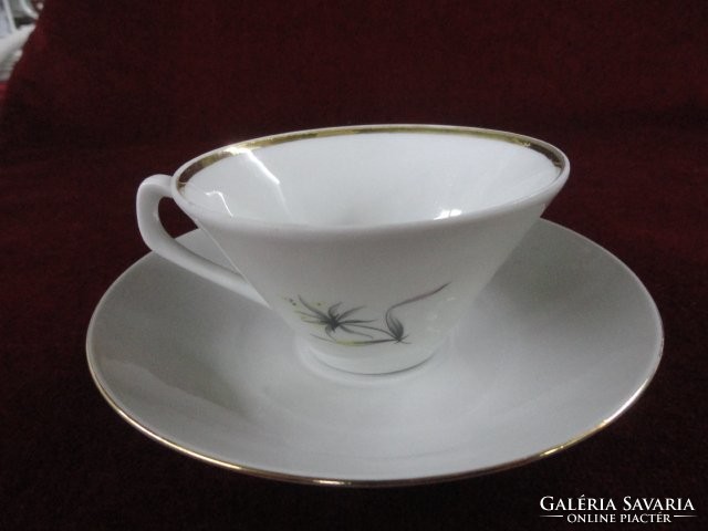 Jarolina Polish porcelain coffee cup + saucer. Gold border with yellow/pink flower. He has!