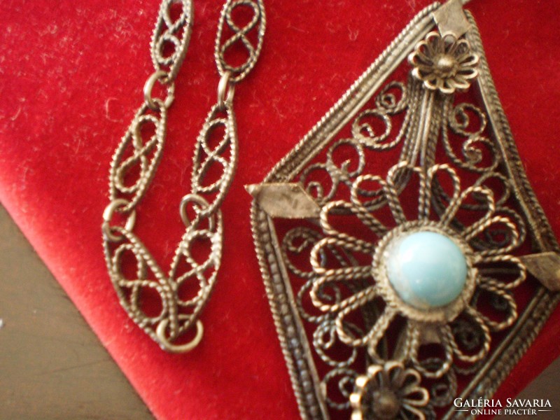Antique silver plated necklace with turquoise stone