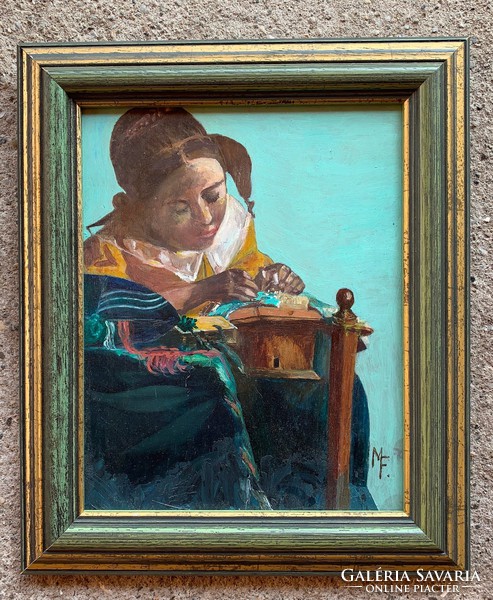 MF szignós Jan Vermeer angol festmény másolat 27 x 32 cm.