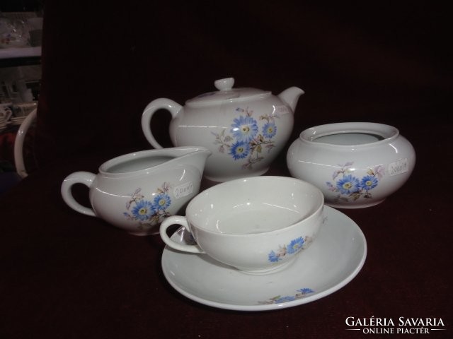 Kispest granite Hungarian porcelain 13-piece tea set. With a blue floral pattern. He has! Jokai.