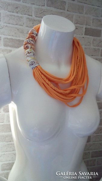 Orange recycled textile necklace