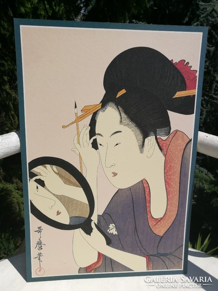 Japanese geisha with mirror, utamaro, art print