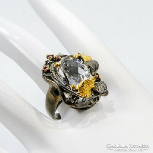 58 As large handmade mountain crystal garnet 925 silver ring