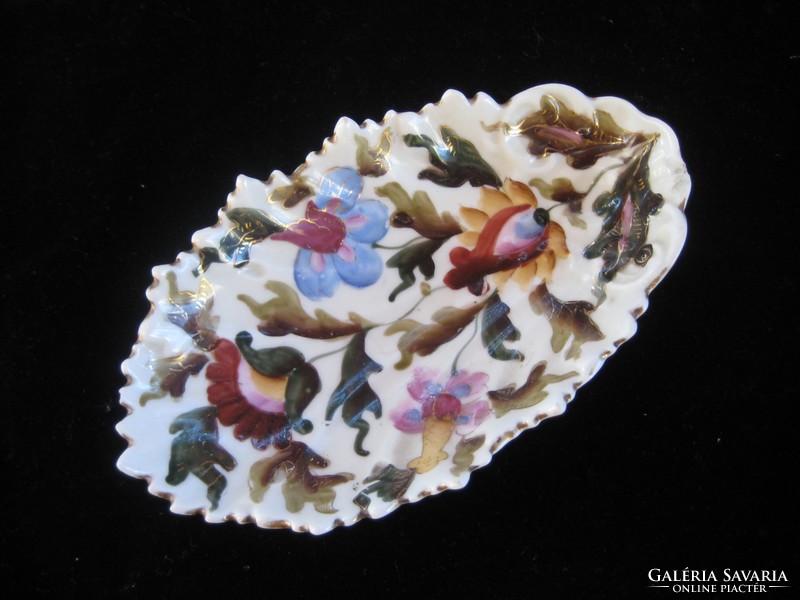 Jelzett finom  porcelán tálca , kézi festés  , 15 x 9 cm