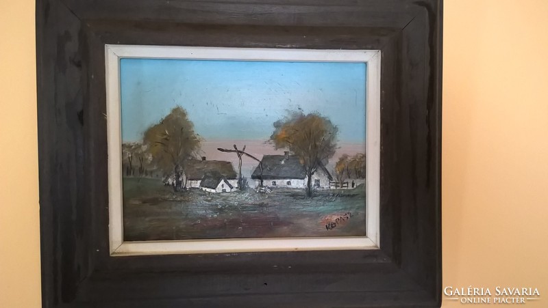 Antique oil picture painting by bald