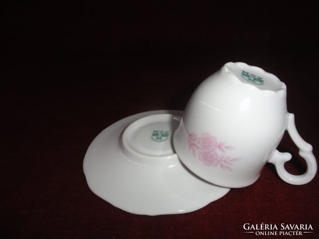 MZ csehszlovák porcelán kávéskészlet 15 darabos. Hófehér alapon rózsaszín virággal. Vanneki!