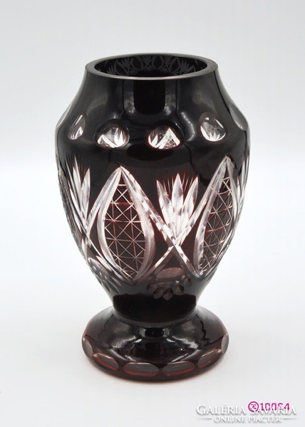 Old, peeled, crystal vase painted with copper-ruby stain.