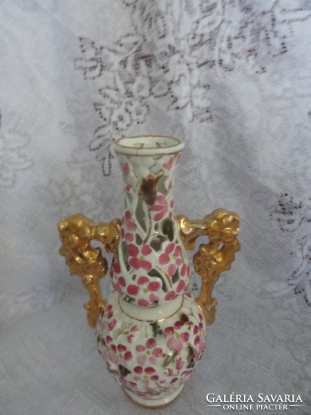 Zsolnay porcelain historicizing antique vase. 1880- Made of pierced, gilded,