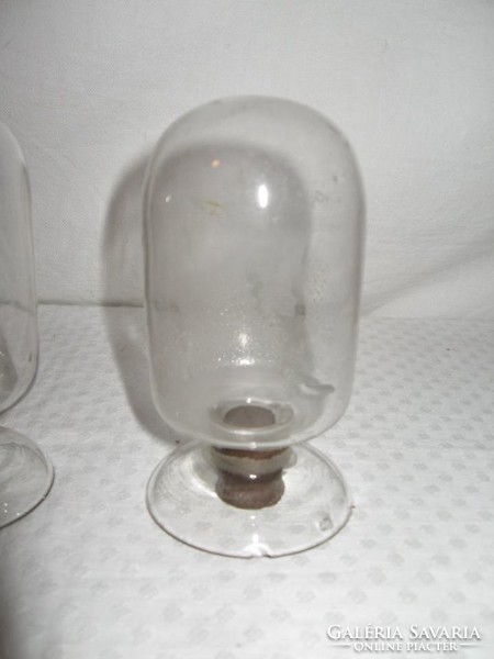 Bottle - 2 pcs - antique glass - stopper at the base - 12 x 6 cm