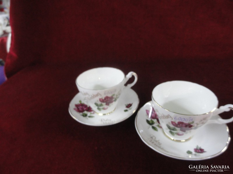 English porcelain tea cup + placemat, ruby for wedding. He has!