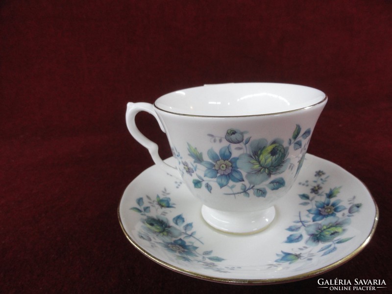 Queen Anne angol teáscsésze + alátét, vitrin minőség, gyönyörű kék virágos. Vanneki!