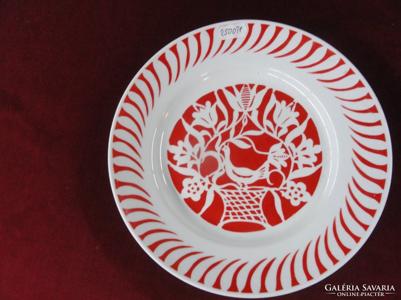 Hollóház porcelain decorative plate. With bird and tulip motif. Red White. He has!