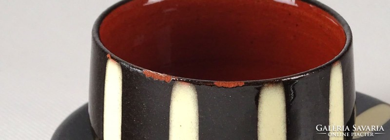 0X870 Retro vajszínű csíkos kerámia kávéskészlet