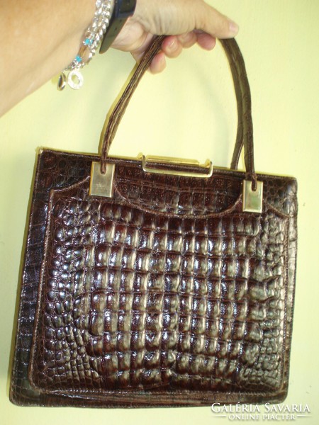 Vintage brown crocodile leather handbag