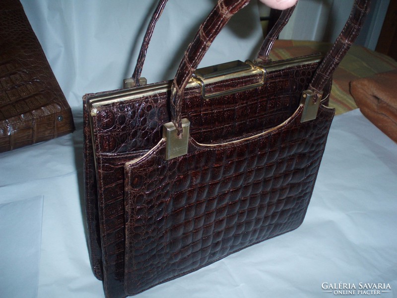 Vintage brown crocodile leather handbag