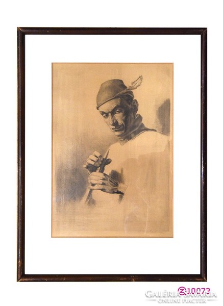 Ismeretlen szerző, „Vadász síppal” c. képe. Feltehetően XX. sz.-i olasz művész alkotása.