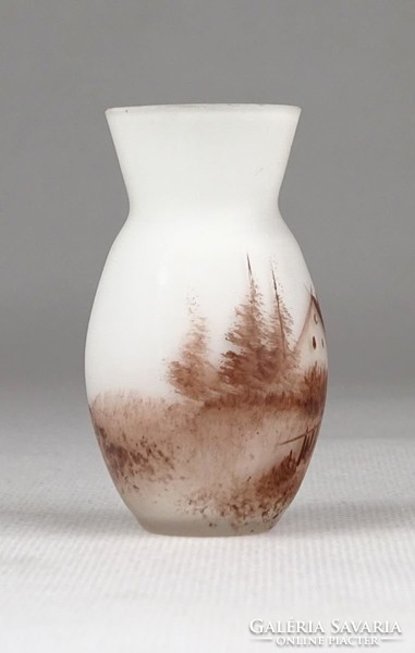 0X674 Antik kétrétegű tájképes francia üveg váza