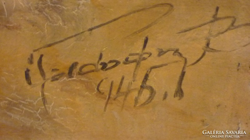 R/ oil/canvas painting: illegible signature 1945