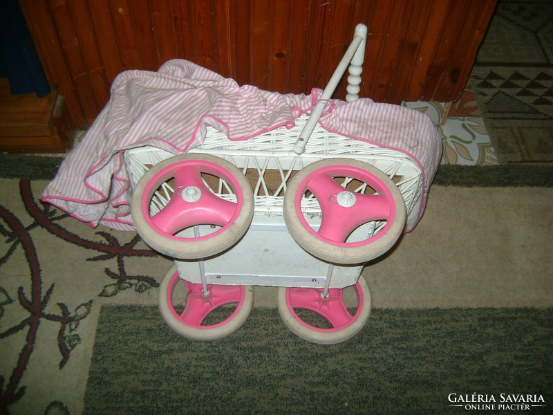 Retro wicker toy stroller