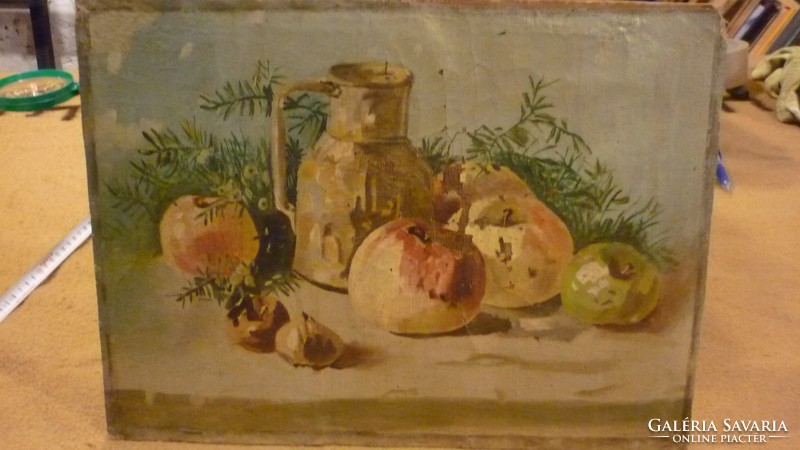 R/ without marking, oil/cartora coated canvas painting: still life