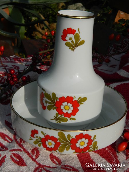 Virágos porcelán tál, kínáló és váza egyben