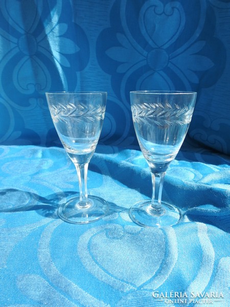 Pair of old hand polished stemmed wine glasses