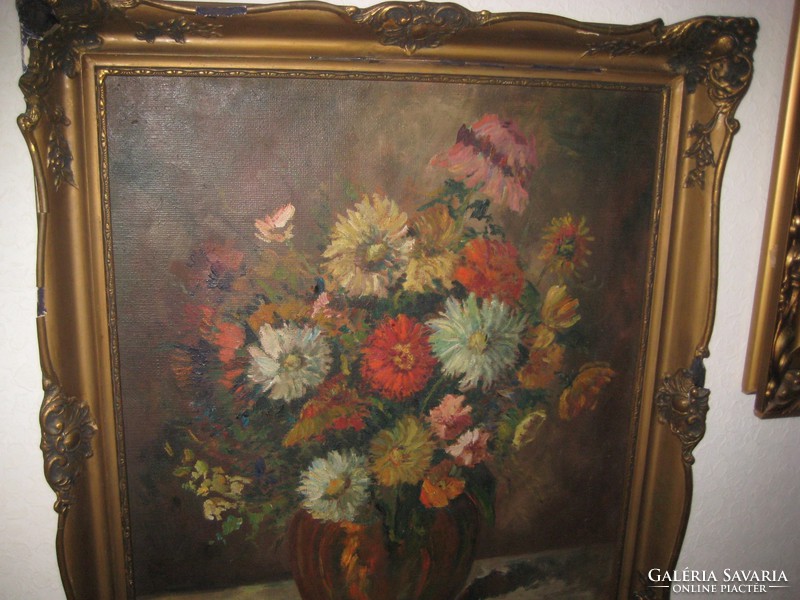 Virág csendélet  szignóval , olaj- vászon , 50 x 60 és  kerettel 62 x 72 cm