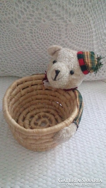 Christmas teddy bear straw basket set gift with star decoration