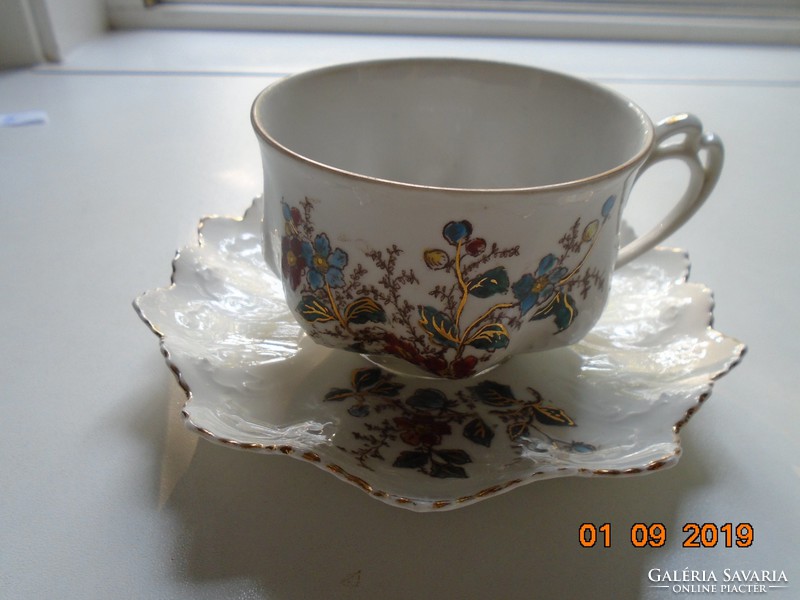 Mz austria gold-contoured art nouveau teacup, with laced checkered coaster