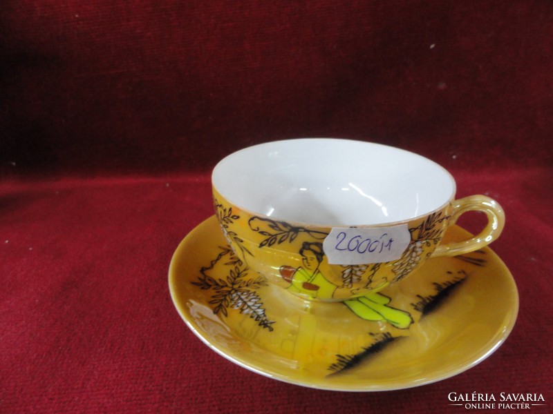 Japán tojáshéj porcelán teáscsésze + alátét. GÉSA kép van a közepén. Vanneki!