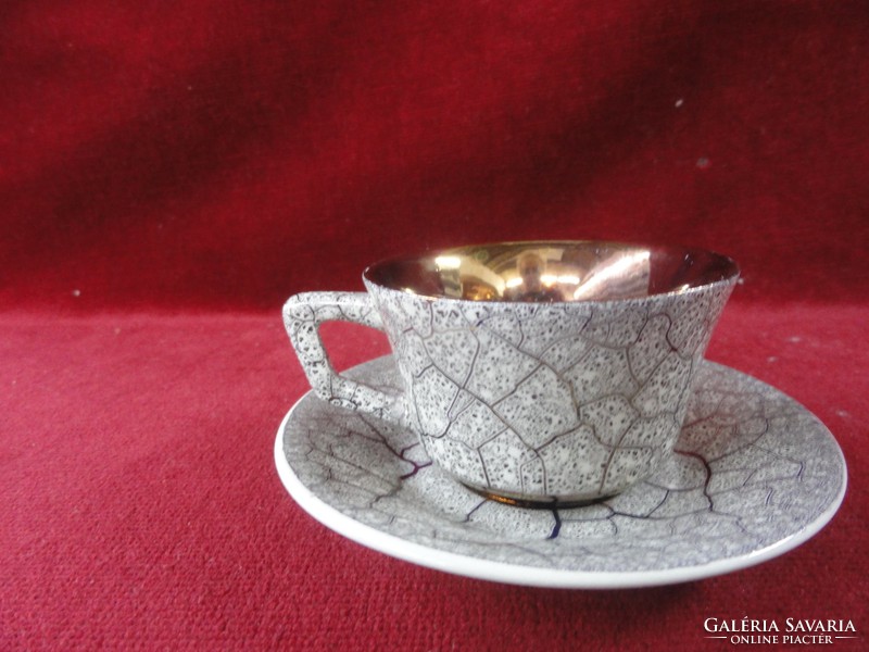 FS STAS 2337-60 sz. porcelán csésze + alátét. Belseje aranyozott, kő minta a külseje. Vanneki!
