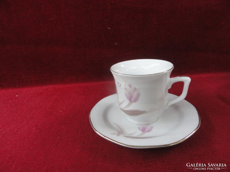 LILING porcelán kávéscsésze + alátét, arany széllel és rózsaszín virággal. Vanneki!