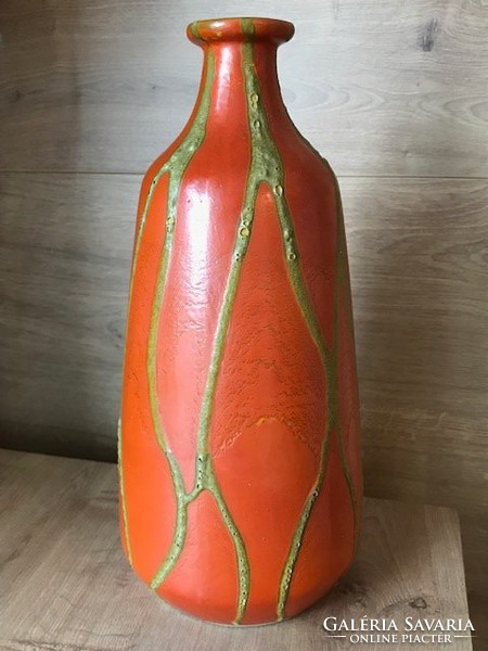 Tófej ceramic vase with gold stripes, 29 cm high