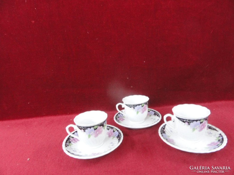OS TAIWANI porcelán kávéscsésze + alátét, hullámos szélű, kék/rózsaszín virágokkal. Vanneki!