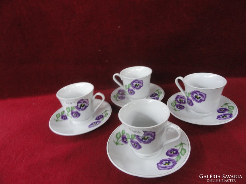 Linton porcelain shanghai, coffee cup + placemat with gold border and purple flower. He has!